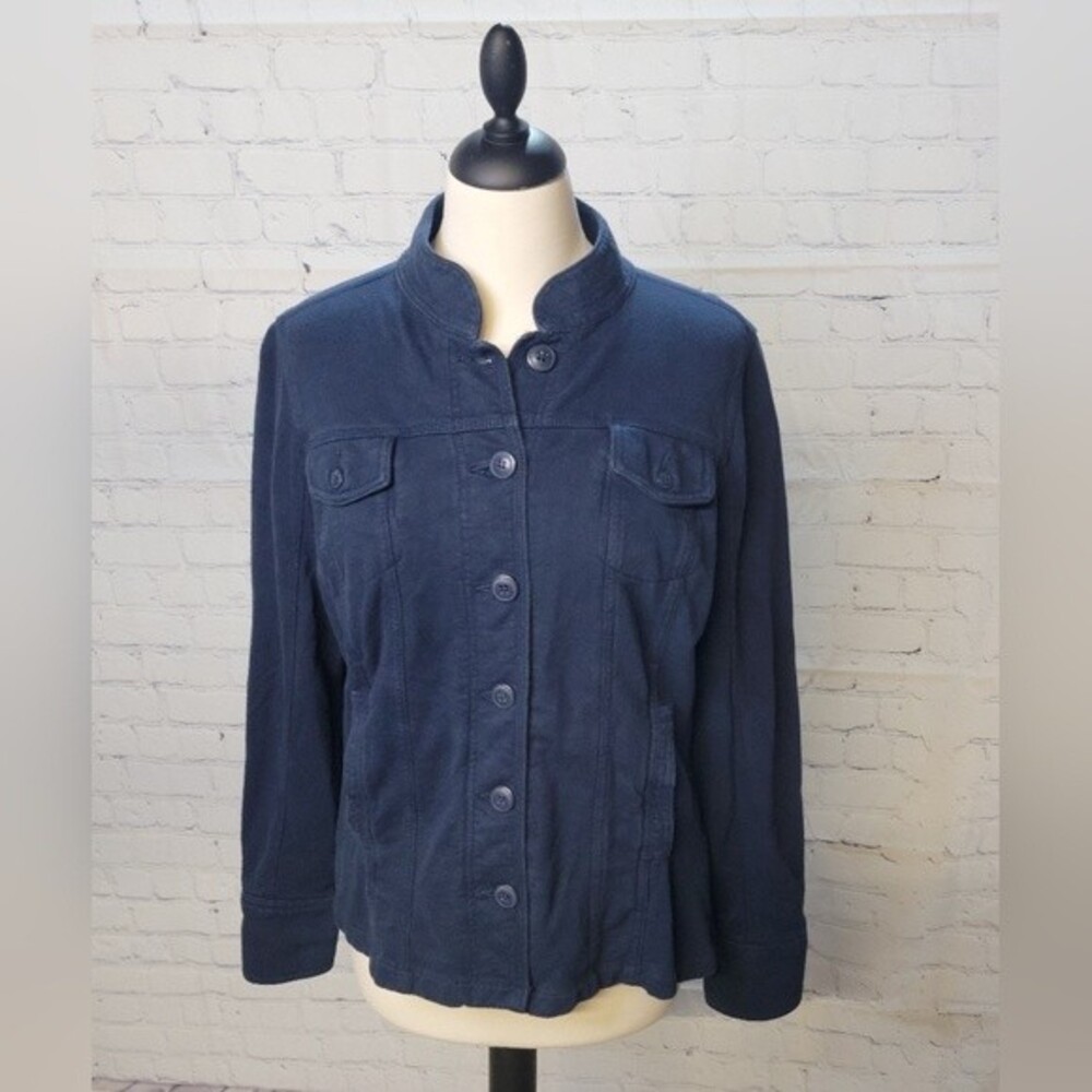 Lucky Brand Utility Military Style Jacket Sz L Navy Lightweight Button Up Pocket